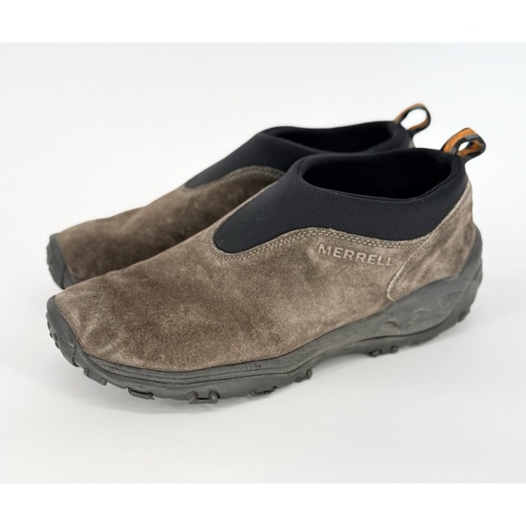 Merrell Winter Moc Suede Leather Mens 9.5 Taupe Brown Slip On Comfort Gunsmoke - Picture 1 of 6